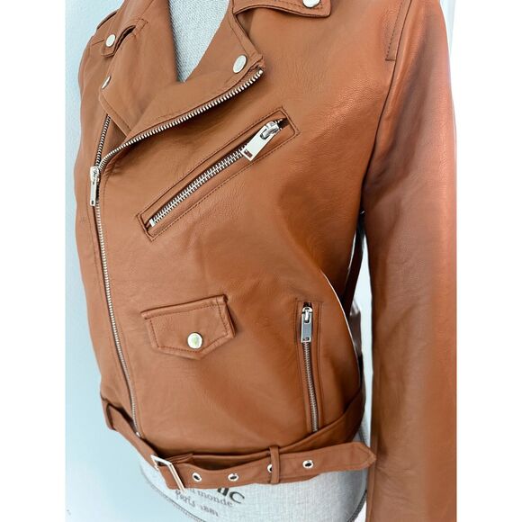 Love Tree Caramel Brown Vegan Leather Moto Biker Jacket size Large - Picture 6 of 9
